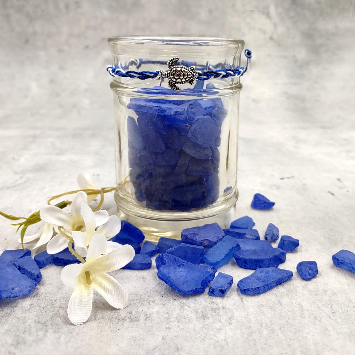 Sea Turtle Bracelet Braided Cord Navy Blue White (approx. 5-7+ inches AROUND) Navy Royal Blue White Knit String Sea Turtle Bracelet to gift!