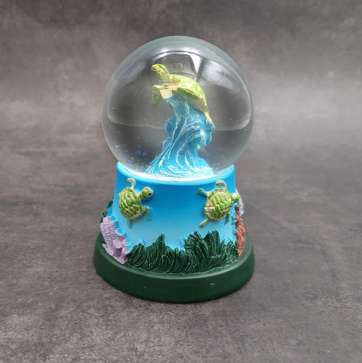 Green Sea Turtle Seasonal Holiday Water Globe (1 globe approx. 4+ inches tall) Charming Brown Sea Turtle Wave Globe for coastal display!