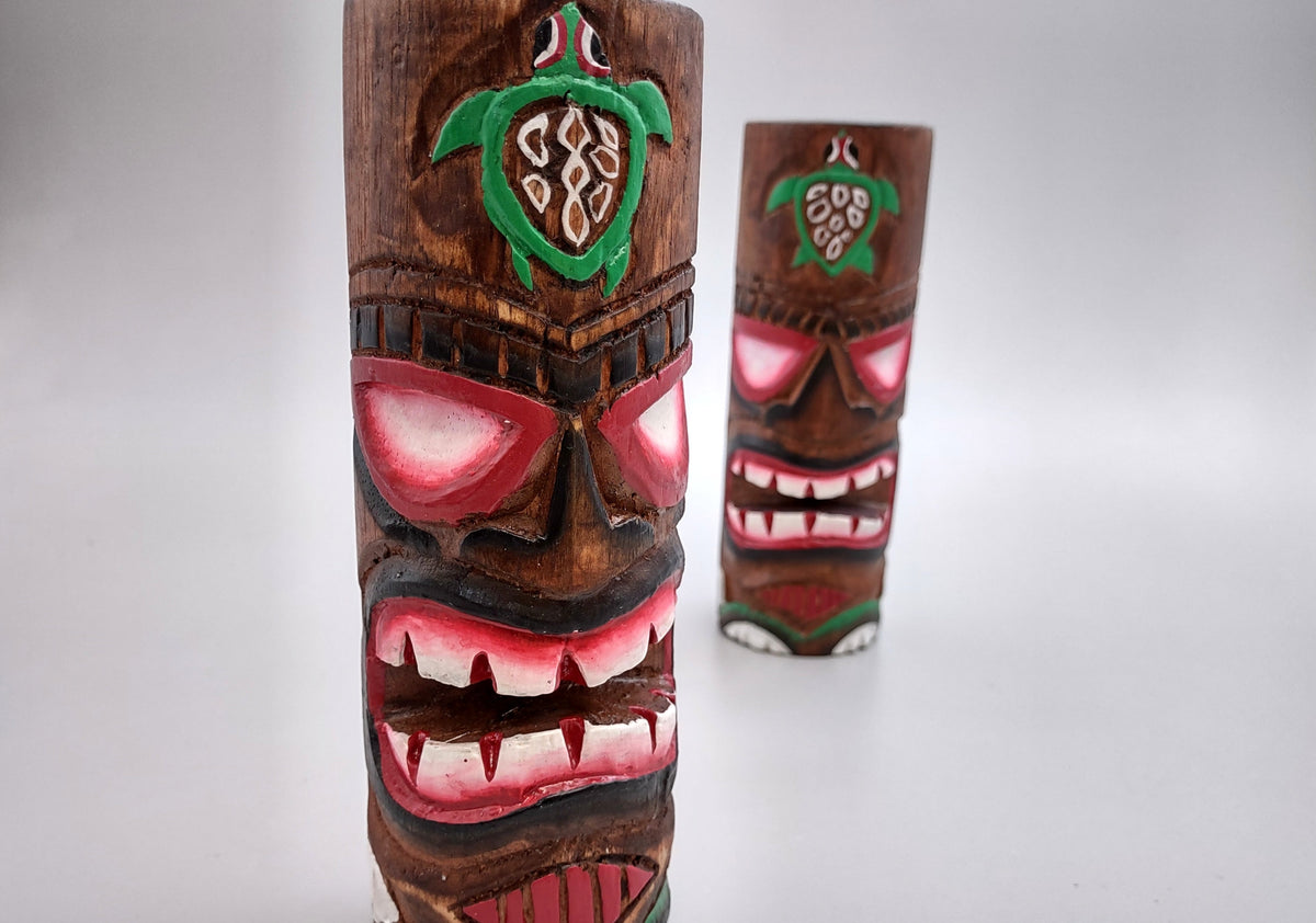 Tropical Tiki Face Totem Large Painted Turtle (1 pole approx. 8 inches tall) Painted Tiki Face Totem Pole for tiki island home decor!