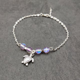 Sea Turtle Anklet Purple Beads Silver Color (approx. 9+ inches AROUND) Cute Light Purple Sea Turtle Charm Anklet for any beachy outfit!