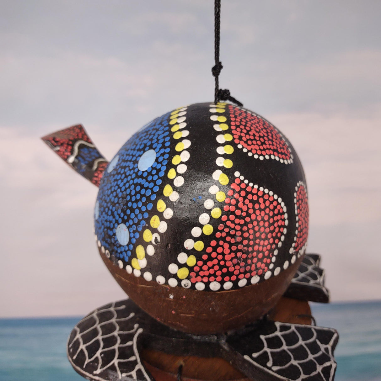 Painted Coconut Sea Turtle Bamboo Wind Chime Red Dot B GRADE (1 chime approx. 30 x 5 inches) Painted Sea Turtle Chime for patio decor!