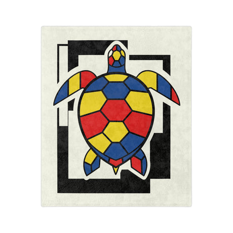Bauhaus Inspired Red Yellow Blue Sea Turtle-Themed Velveteen Microfiber Blanket - 3 Sizes