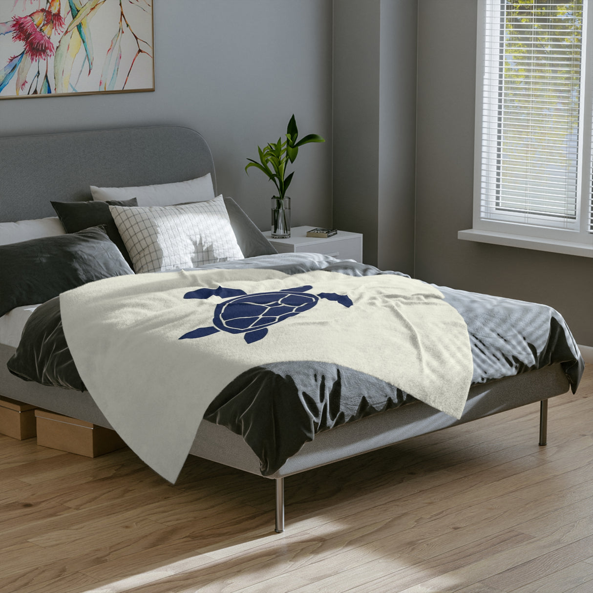 Blue Sea Turtle-Themed Velveteen Microfiber Blanket - 3 Sizes