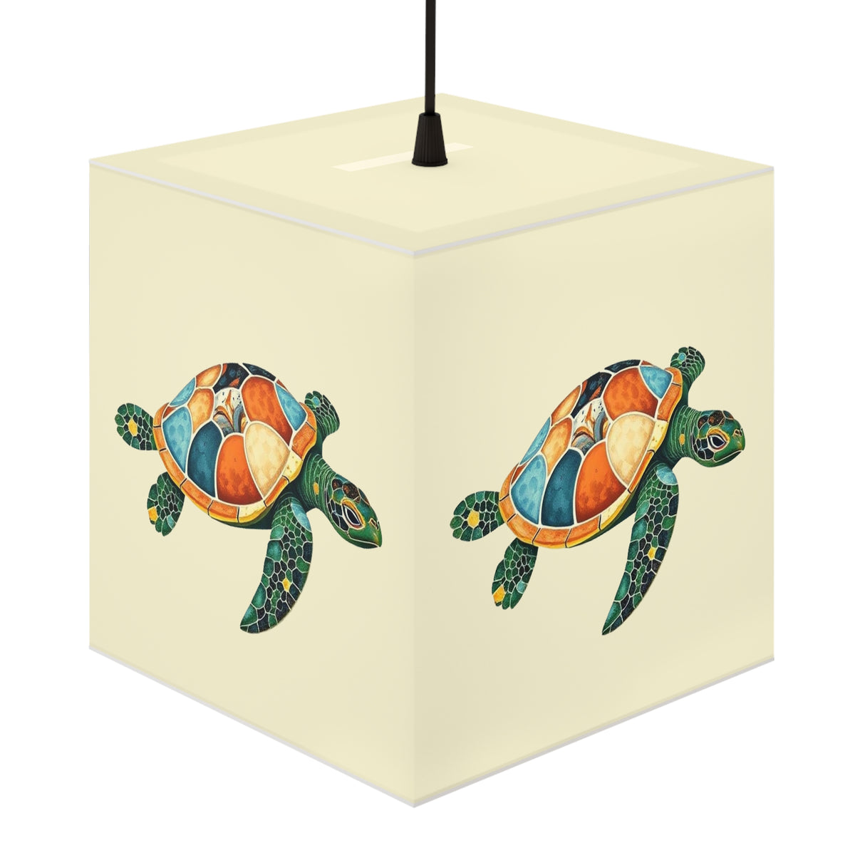Green Collage Sea Turtle Geometric Light Cube Lamp
