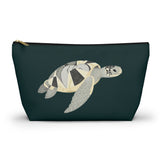 Dark Teal Collage Sea Turtle Print Accessory Pouch