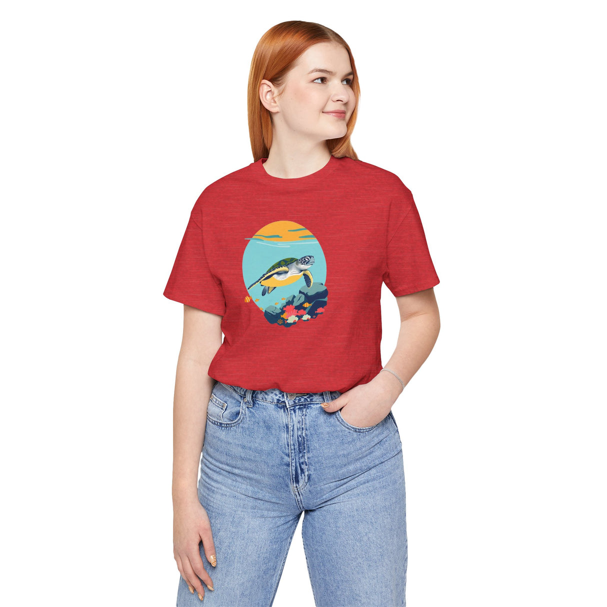 Sea Turtle At Sea Circle Design Unisex Jersey Short Sleeve Tee, Great Gift For Sea Turtle Lovers, Sea Turtle Shirt
