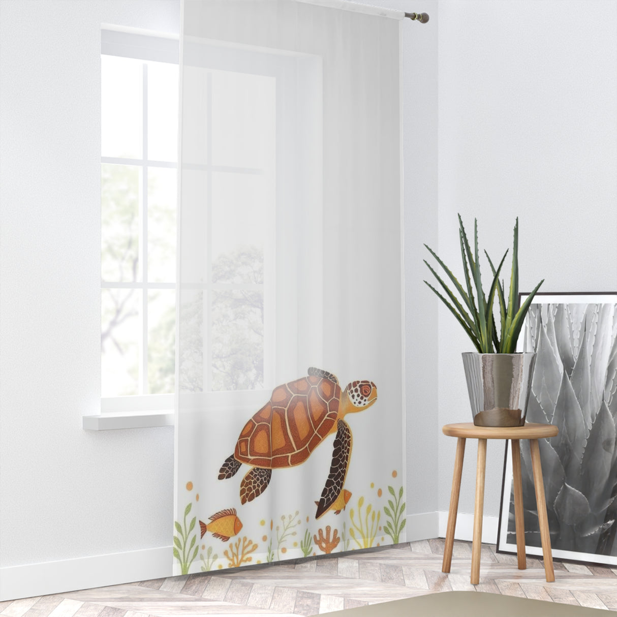 Rustic Print Brown Sea Turtle Window Curtain