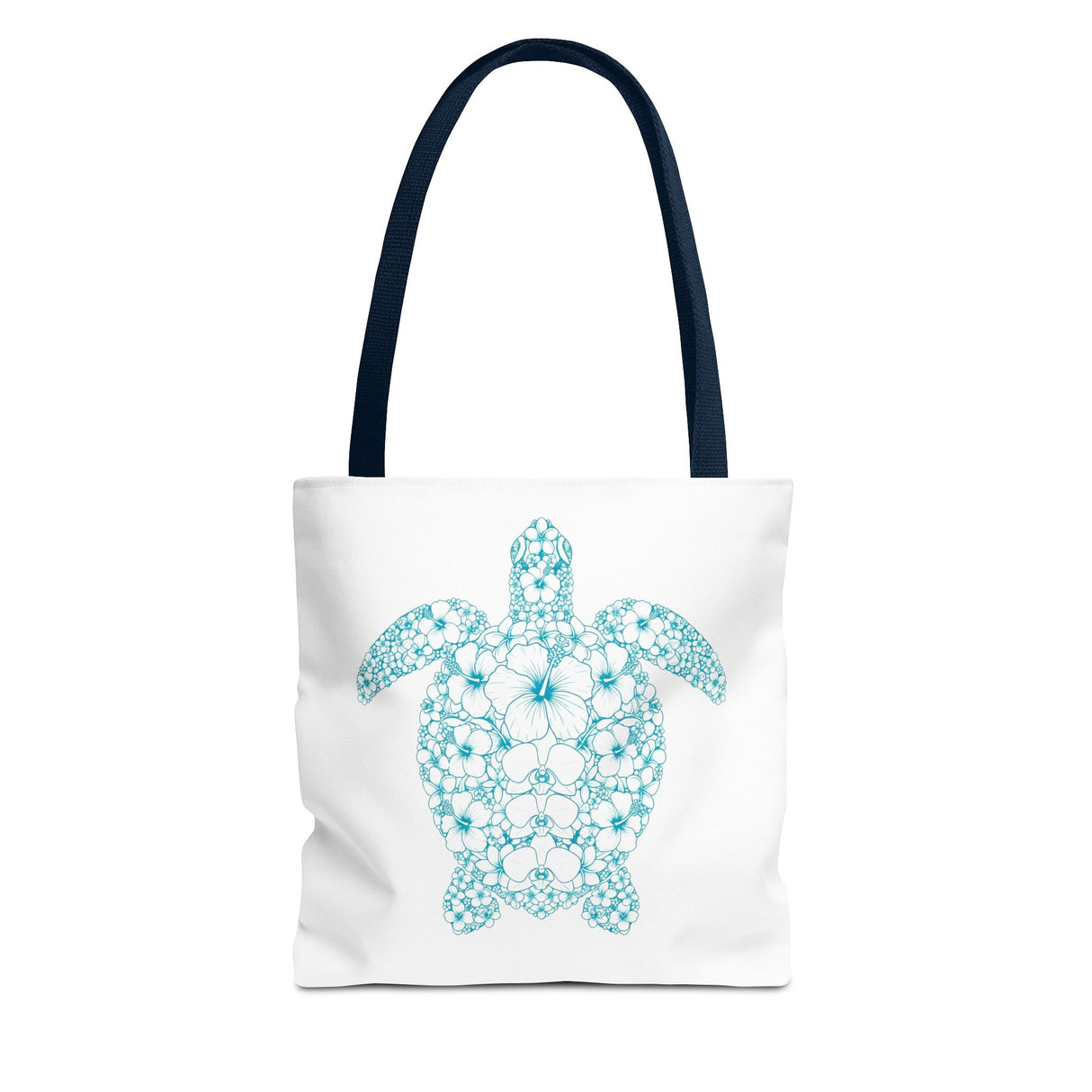 White and Teal Tropical Flower Sea Turtle Tote Bag - 3 sizes