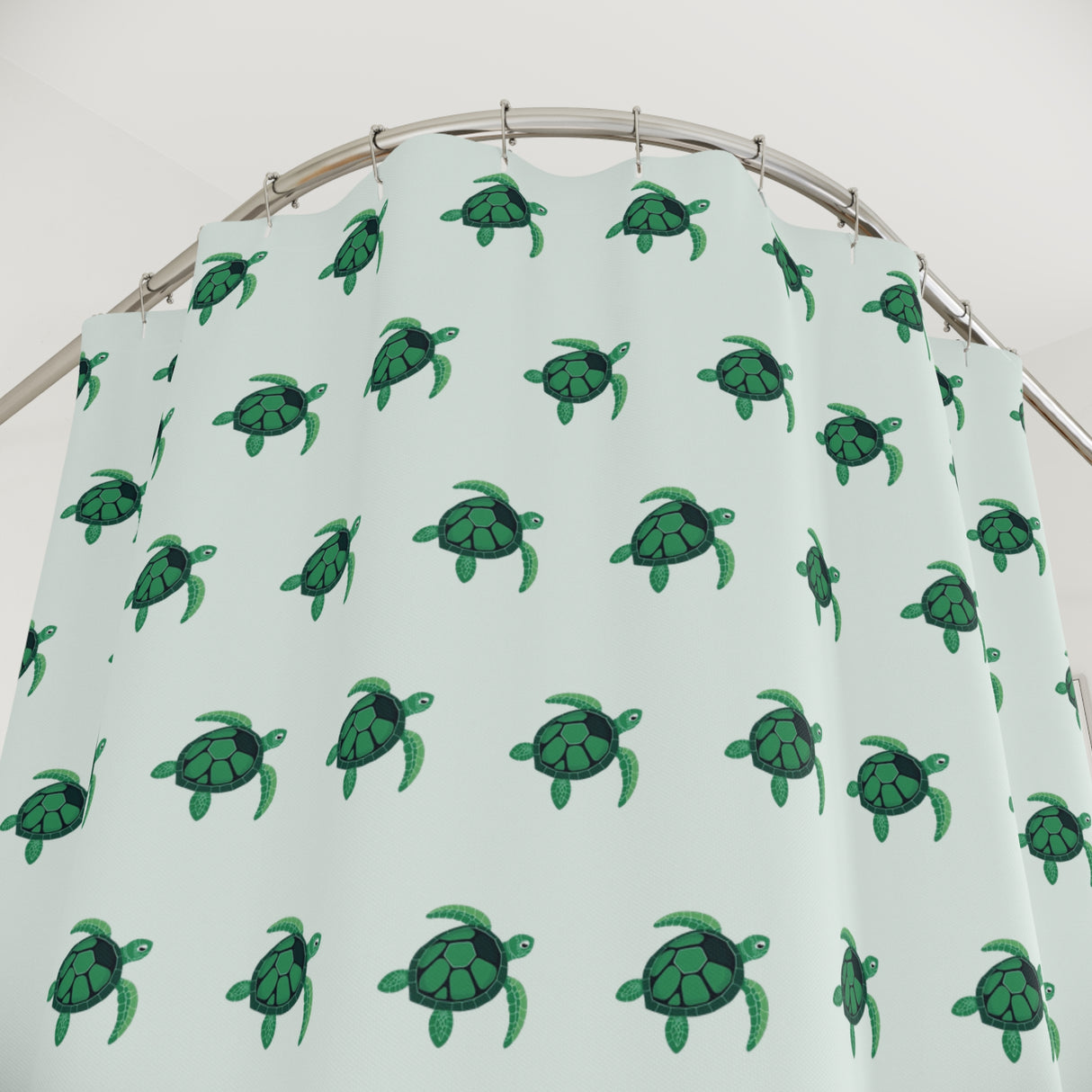 Green and Sea Foam Sea Turtle Shower Curtains - Coastal Bathroom Decor