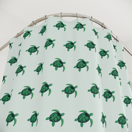 Green and Sea Foam Sea Turtle Shower Curtains - Coastal Bathroom Decor