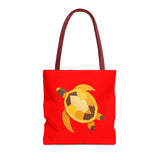 Red and Gold Collage Print Sea Turtle Tote Bag - 3 sizes