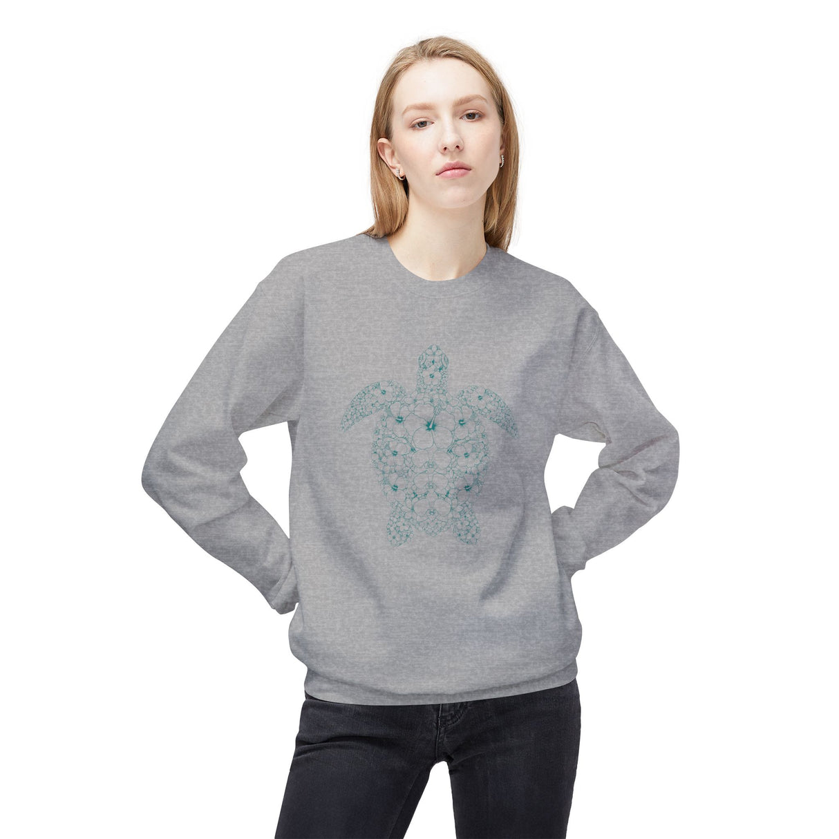 Teal Green Intricate Flowers and Sea Turtle Sweatshirt - 4 colors