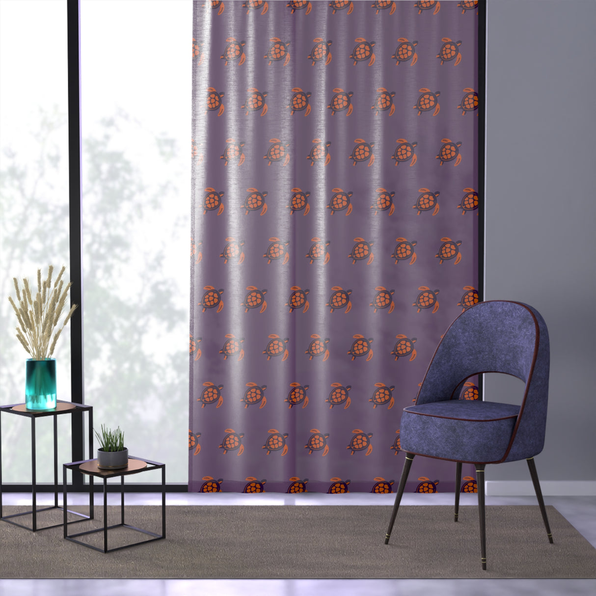 Purple and Orange Sea Turtle Tropical Pattern Window Curtain
