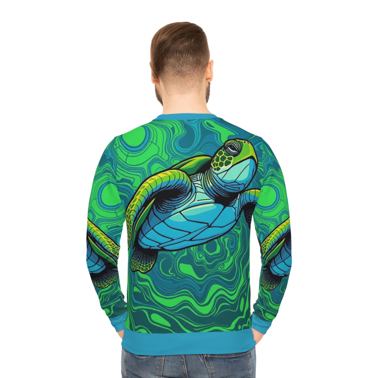 Bold Green and Blue Sea Turtle All-Over Print Sweatshirt