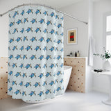 blue Stained Glass Style Sea Turtle Shower Curtains - Coastal Bathroom Decor