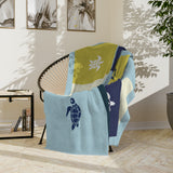 Sea Turtle-Squares Themed Velveteen Microfiber Blanket - 3 Sizes