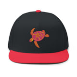 Pink Red and Orange Embroidered Sea Turtle Flat Bill Cap