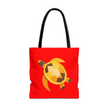Red and Gold Collage Print Sea Turtle Tote Bag - 3 sizes
