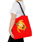 Red and Gold Collage Print Sea Turtle Tote Bag - 3 sizes