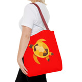 Red and Gold Collage Print Sea Turtle Tote Bag - 3 sizes