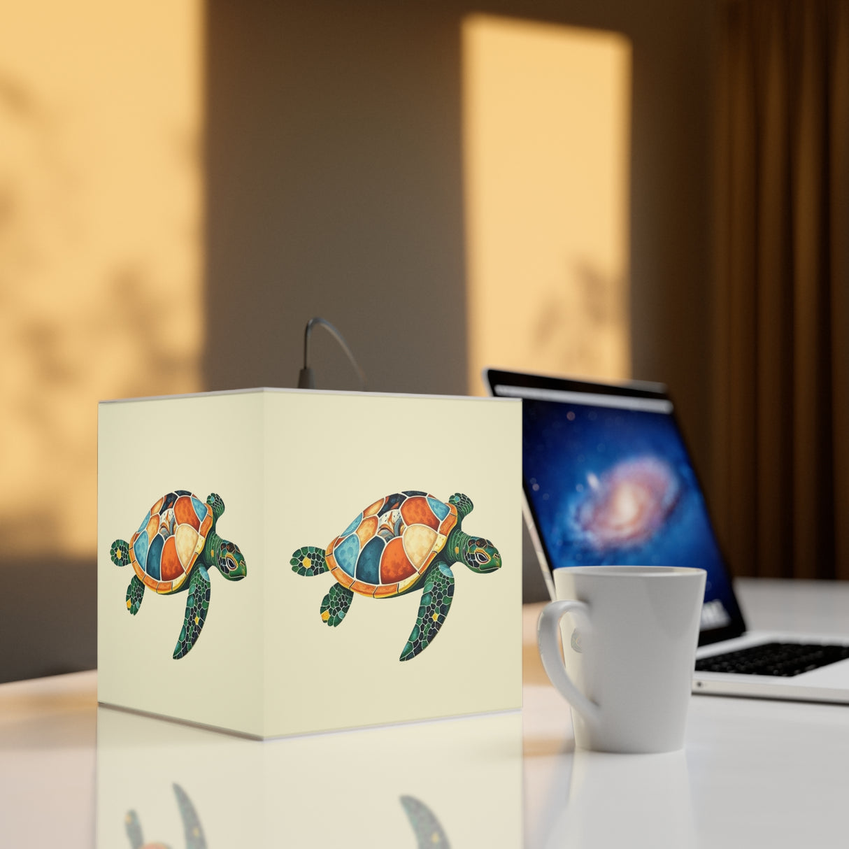 Green Collage Sea Turtle Geometric Light Cube Lamp