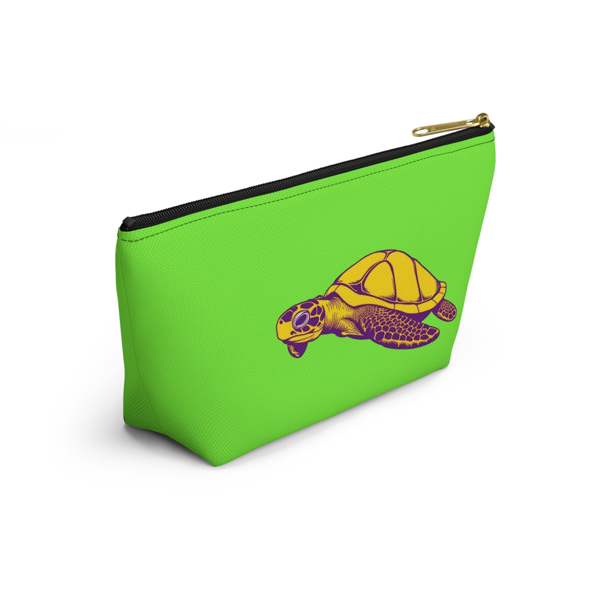 Neon Green Purple and Gold Sea Turtle Print Accessory Pouch