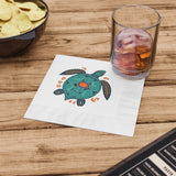 Blue Boho Tropical SeaTurtle-Themed Cocktail Napkins