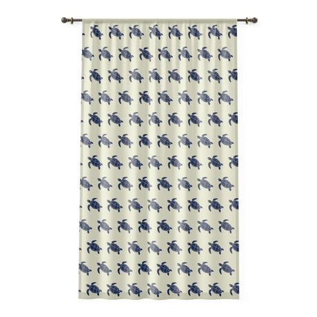 Dark Blue and Off White Sea Turtle Pattern Window Curtain