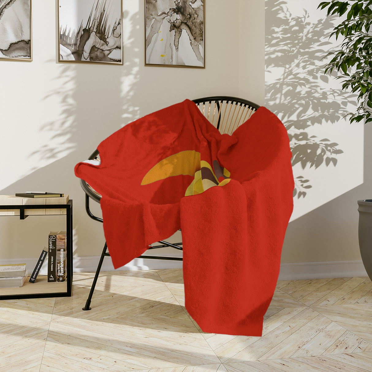 Red and Yellow Color Cut Sea Turtle-Themed Velveteen Microfiber Blanket - 3 Sizes