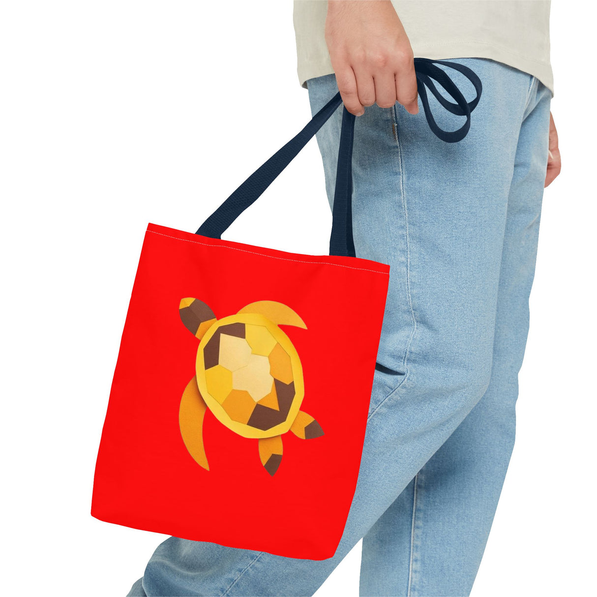 Red and Gold Collage Print Sea Turtle Tote Bag - 3 sizes