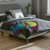 Psychedelic Sea Turtle-Themed Velveteen Microfiber Blanket - 3 Sizes