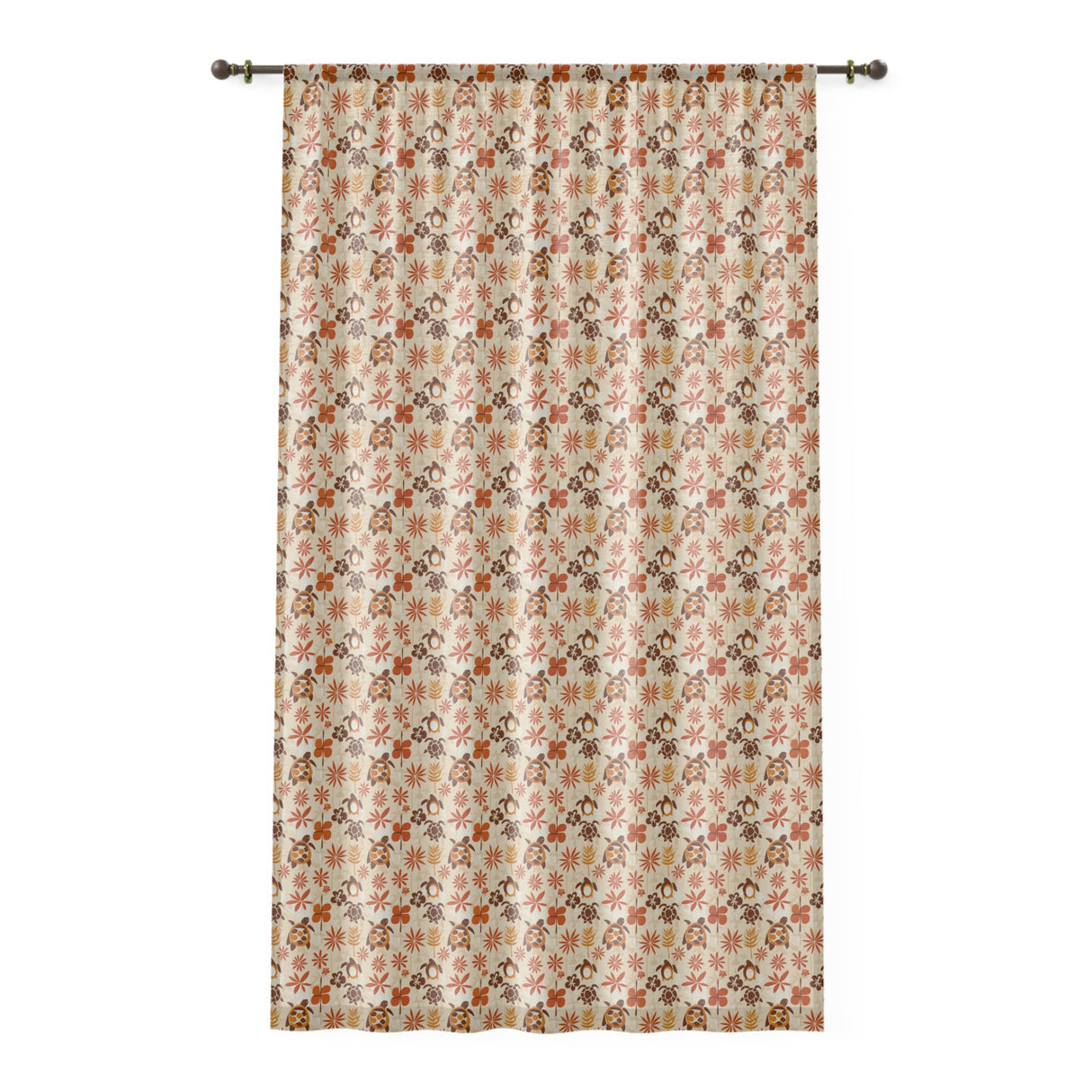 Brown and Orange Sea Turtle Tiki Pattern Window Curtain