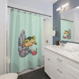 Cartoon Green Sea Turtle Shower Curtains - Coastal Bathroom Decor