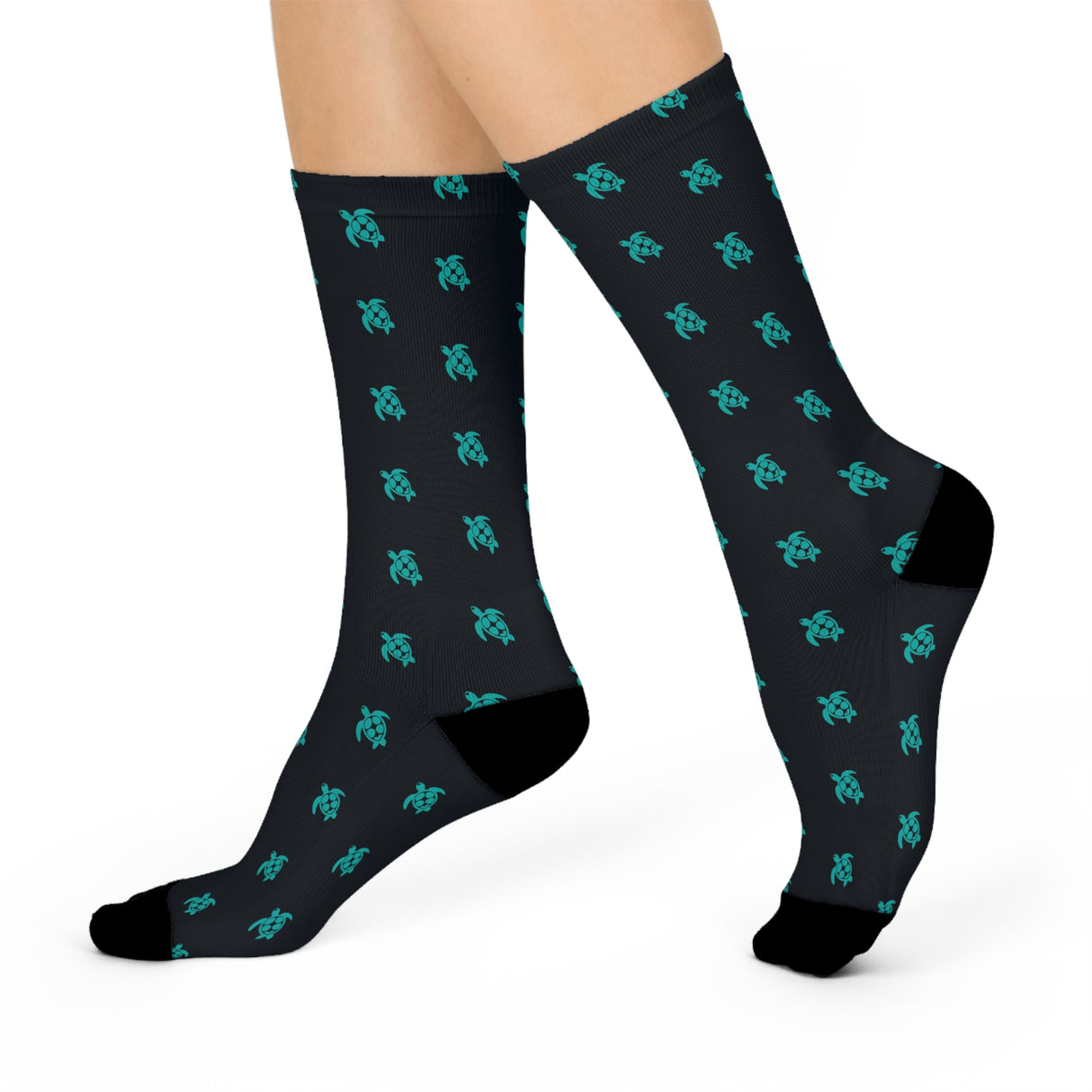 Navy and Teal Sea Turtle Cushioned Crew Socks