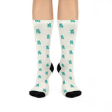 Ivory and Teal Sea Turtle Cushioned Crew Socks