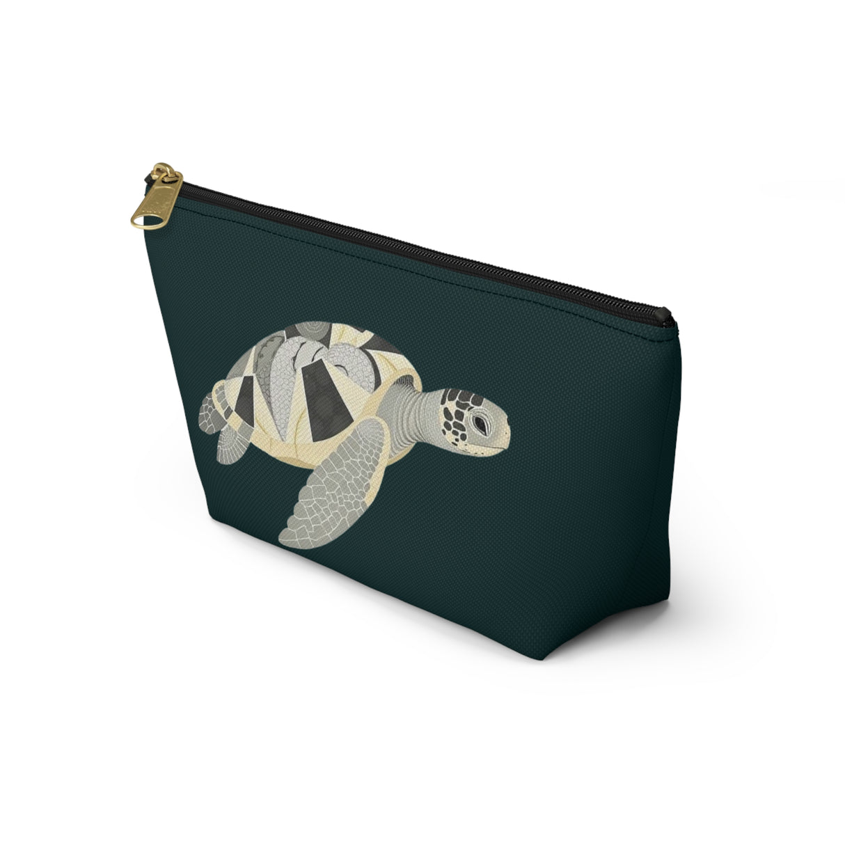 Dark Teal Collage Sea Turtle Print Accessory Pouch