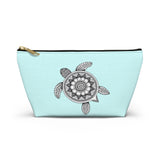 Boho White and Blue Sea Turtle Print Accessory Pouch