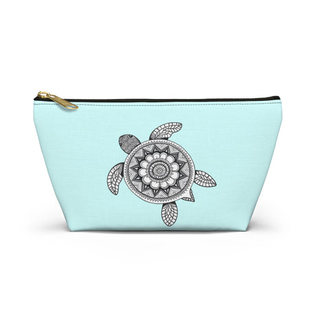 Boho White and Blue Sea Turtle Print Accessory Pouch
