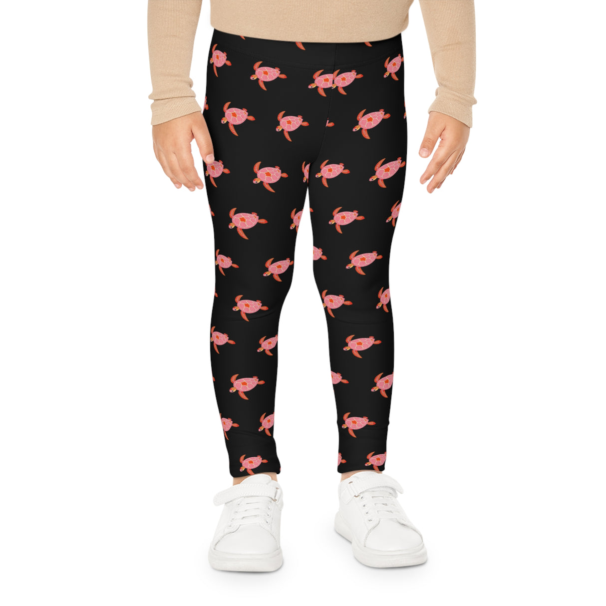 Kids Black and Pink Sea Turtle Leggings - Comfortable, Fun Clothing for Playtime, Gifts for Birthdays, Christmas, Everyday Wear, Toddler Fashion