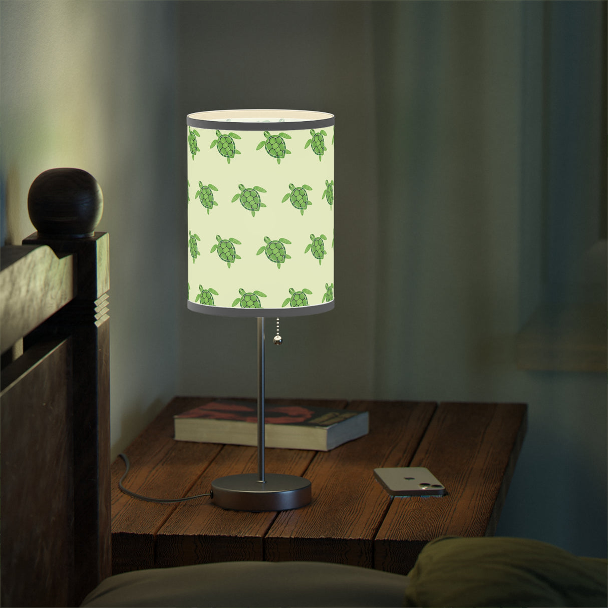 Green Sea Turtle Pattern Table Lamp, Nightstand Light, Sea Life Decor, Beach House Accent, Kid's Room Lighting