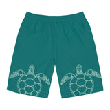 Teal Sea Turtle Print Men's Board Shorts