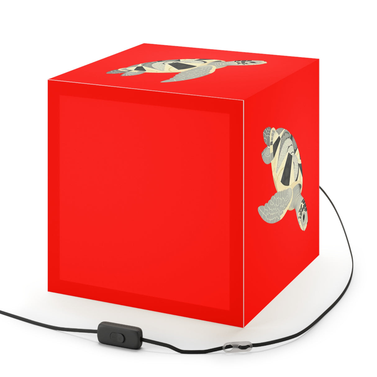 Red Collage Sea Turtle Geometric Light Cube Lamp