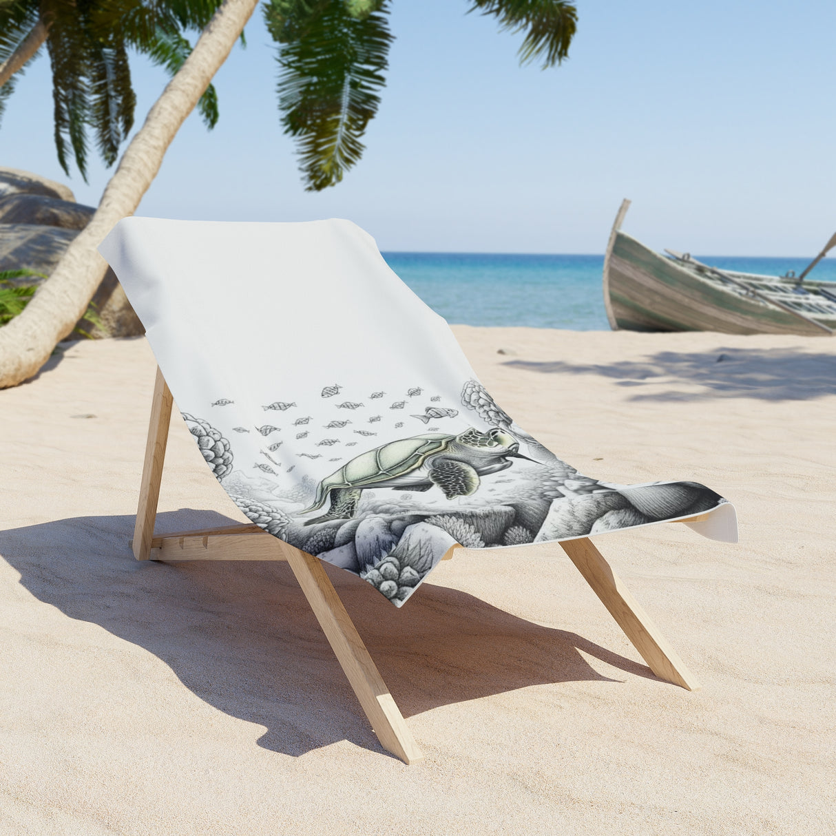 White Floating Sea Turtle Beach Towel