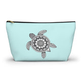 Boho White and Blue Sea Turtle Print Accessory Pouch