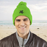 Cozy Pom-Pom Knit Cap with Black Sea Turtle Embroidery - 5 colors