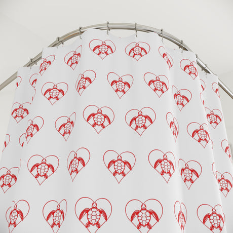 Red Heart Sea Turtle Shower Curtains - Coastal Bathroom Decor