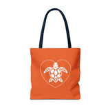 Orange Sea Turtle Heart Tote Bag - 3 sizes