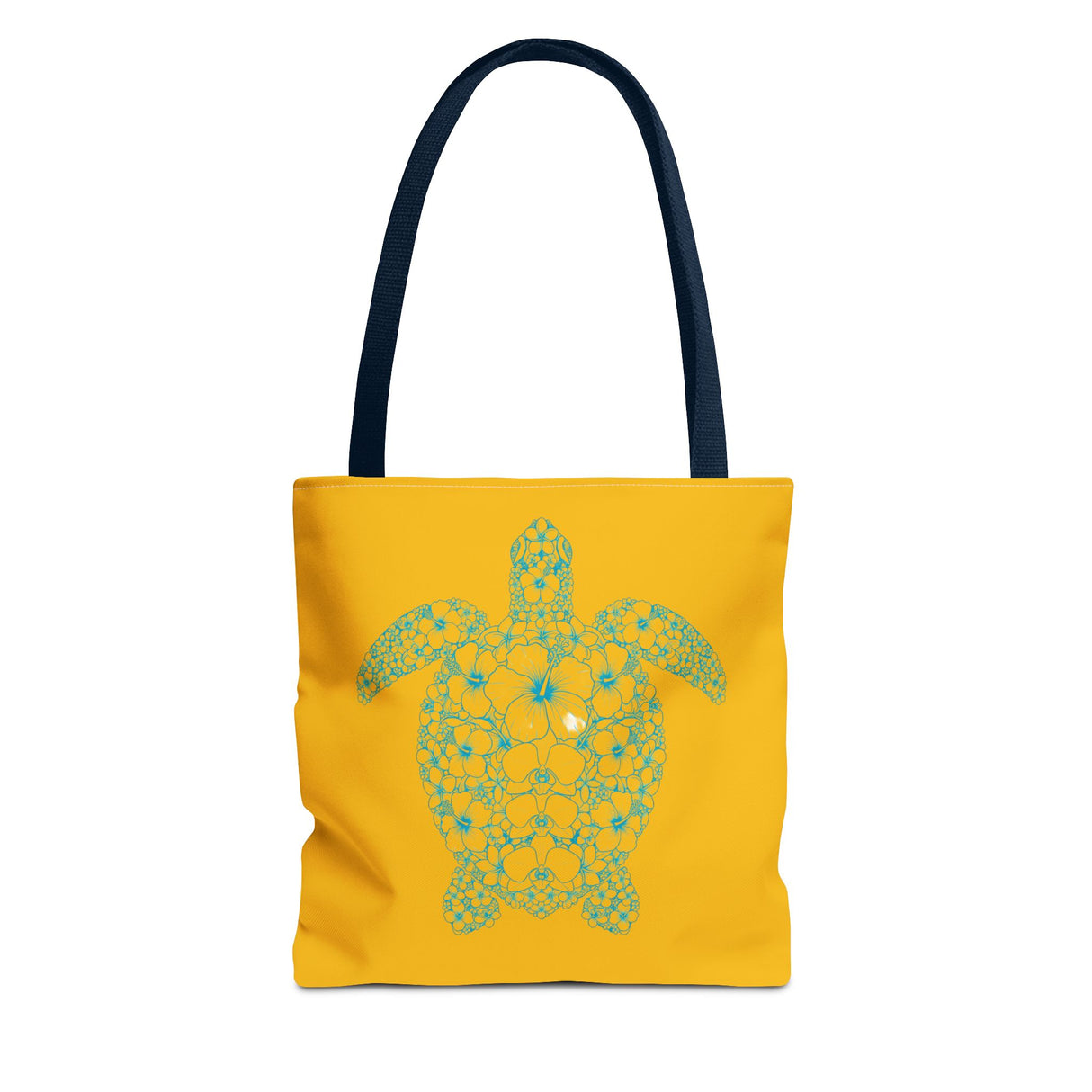 Gold and Teal Tropical Flower Sea Turtle Tote Bag, Eco-Friendly Shopping Bag, Summer Beach Bag, Animal Lover Gift, Cute Tote for Kids & Adults