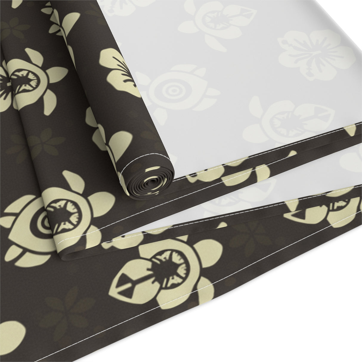 Dark Brown Sea Turtle and Floral Print Table Runner