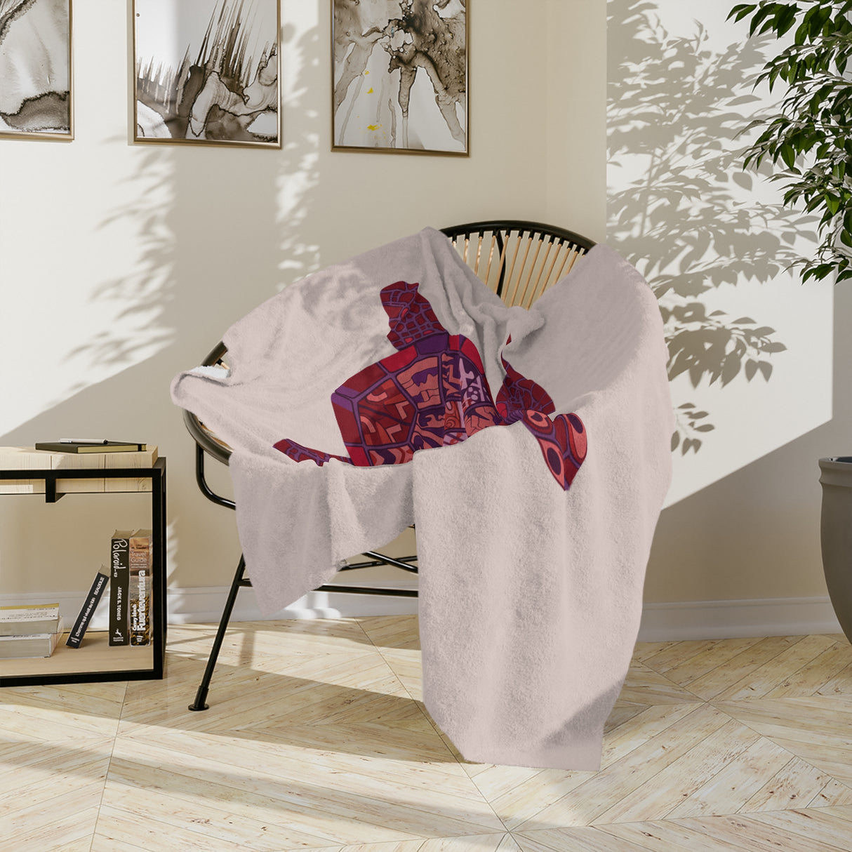 Peach and Purple Sea Turtle-Themed Velveteen Microfiber Blanket - 3 Sizes